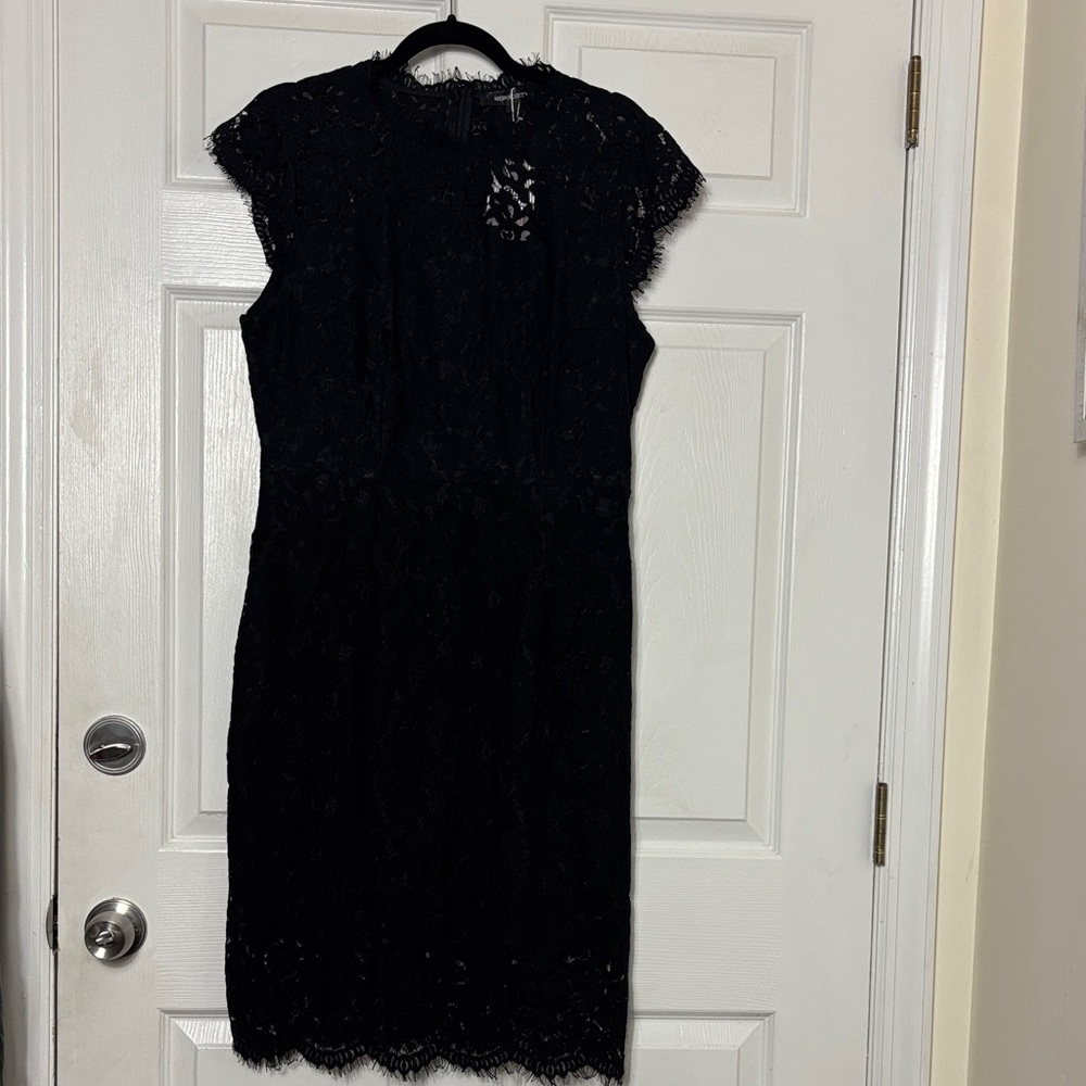 NEW MEROKEETY Black Lace Dress eyelash hem collar Sz Large Wednesday whimsiGoth